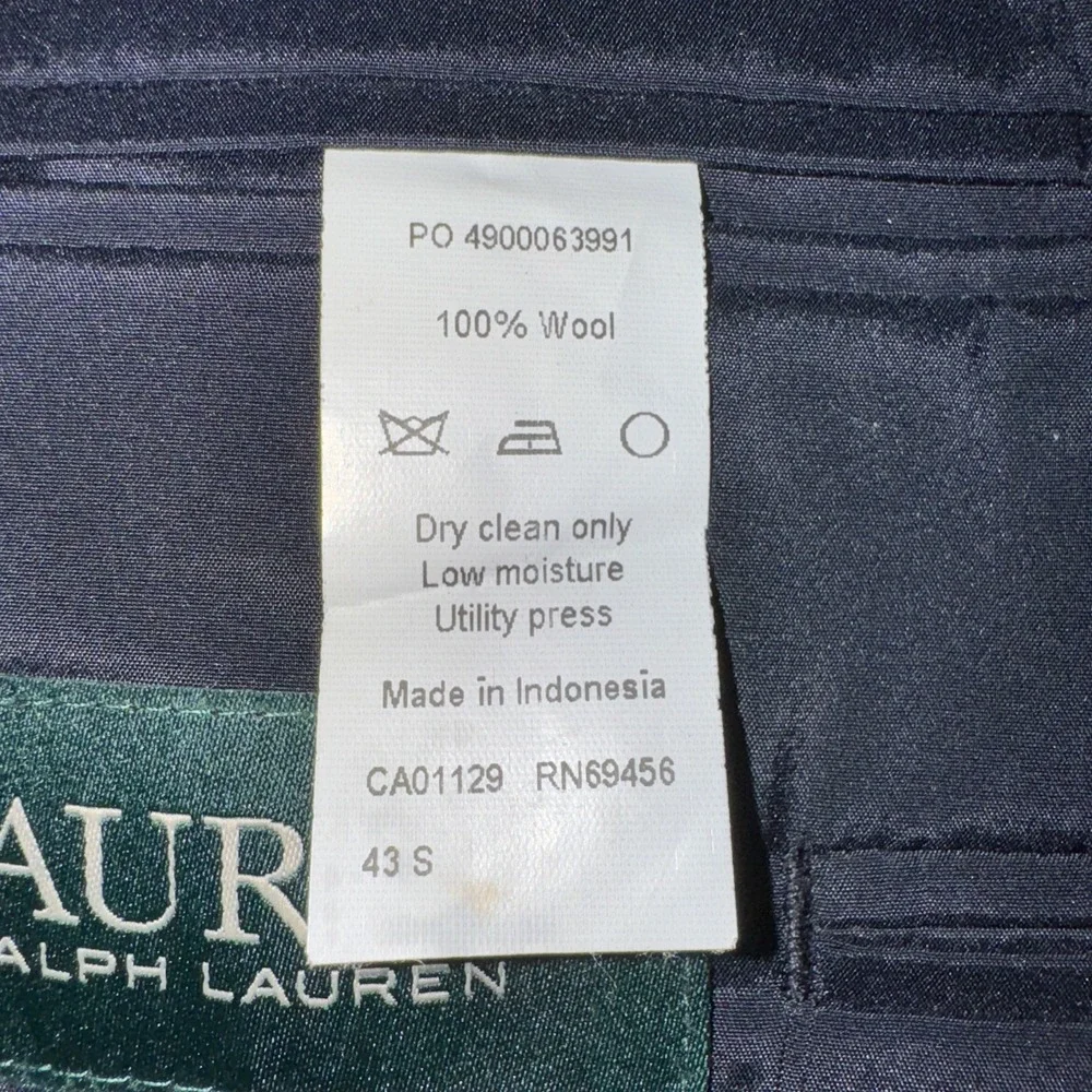 Lauren‎ Ralph Lauren  Men 43S Navy Blue 100% Wool Gold Crest Button Sport Coat